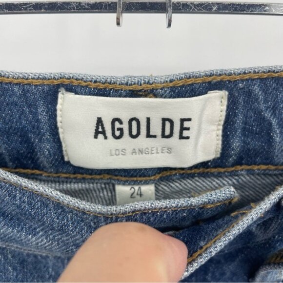 Agolde Riley Long Buttonfly Jeans Size 24 high rise straight distressed - Picture 4 of 12